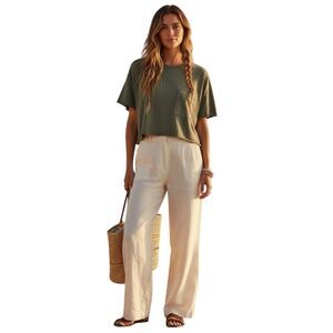 Athleta Organic Cotton Cropped Short Sleeve Pocket Tee in Olive Green Size XL